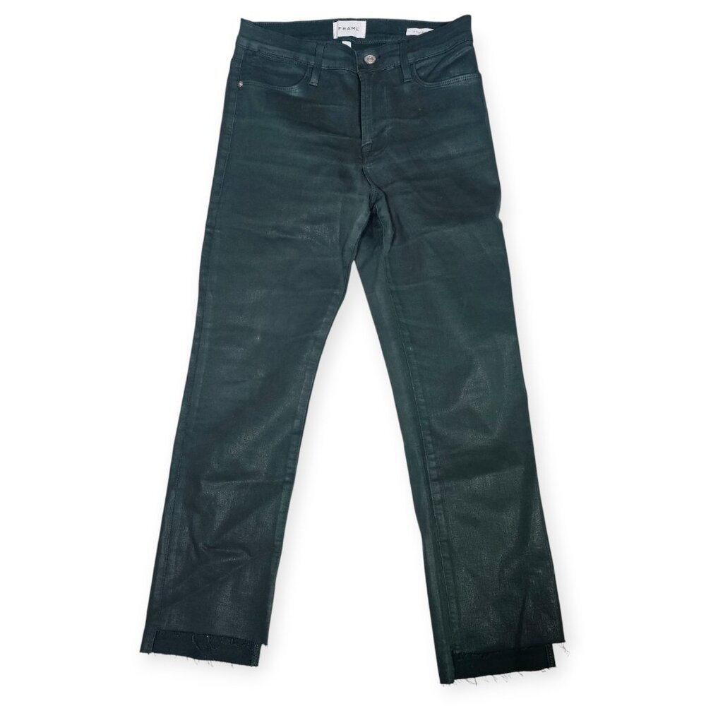 FRAME Le High Straight Coated Jeans Pine Green Denim Size 29